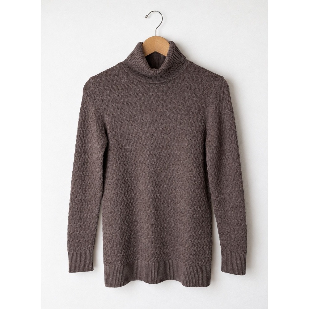 Lands' End Turtleneck Sweater Women XS Brown Textured Cotton Knit Preppy Outdoor